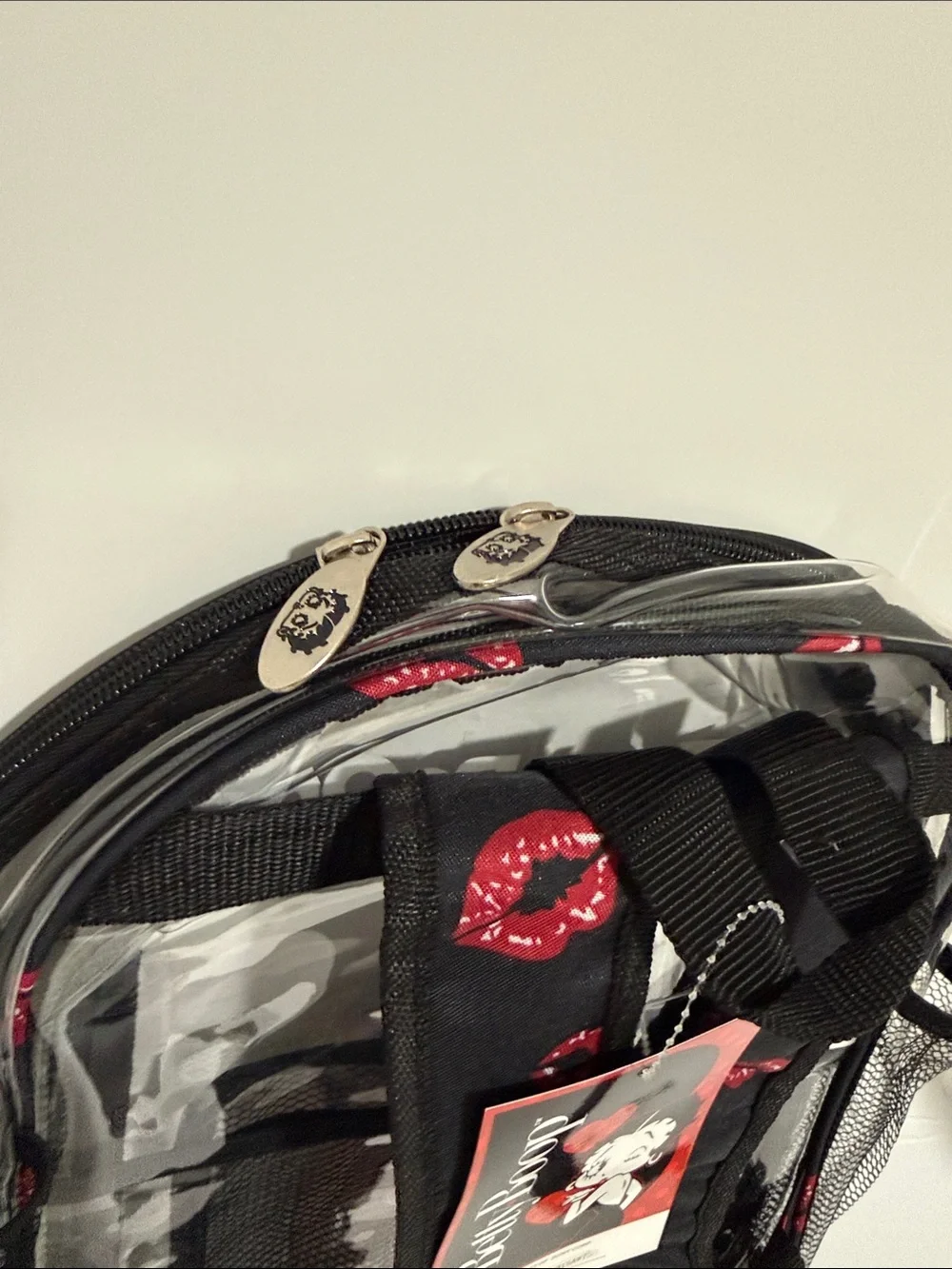 Betty Boop Large Clear Backpack with Black Trim and Red Graphic